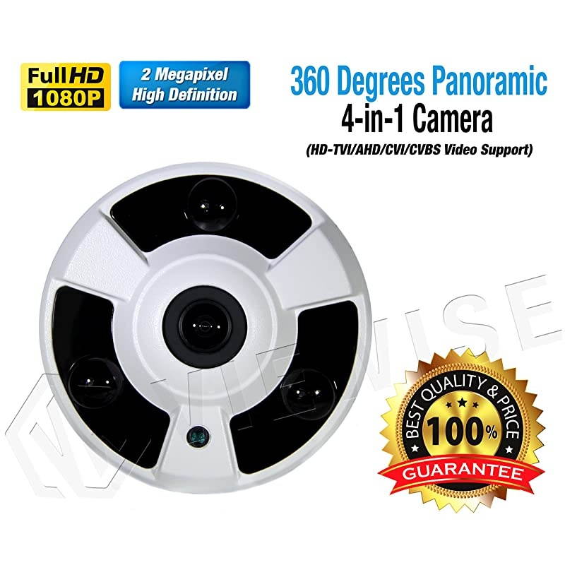 Analog HD 1080P 2MP 360 Degree Security Surveillance Wired Camera Fisheye 1.7mm Lens Wide Angle Panoramic Indoor Dome Camera 4 in 1 ( TVI / AHD / CVI / Anaolog) IR 15FT Nightvision DC12V
