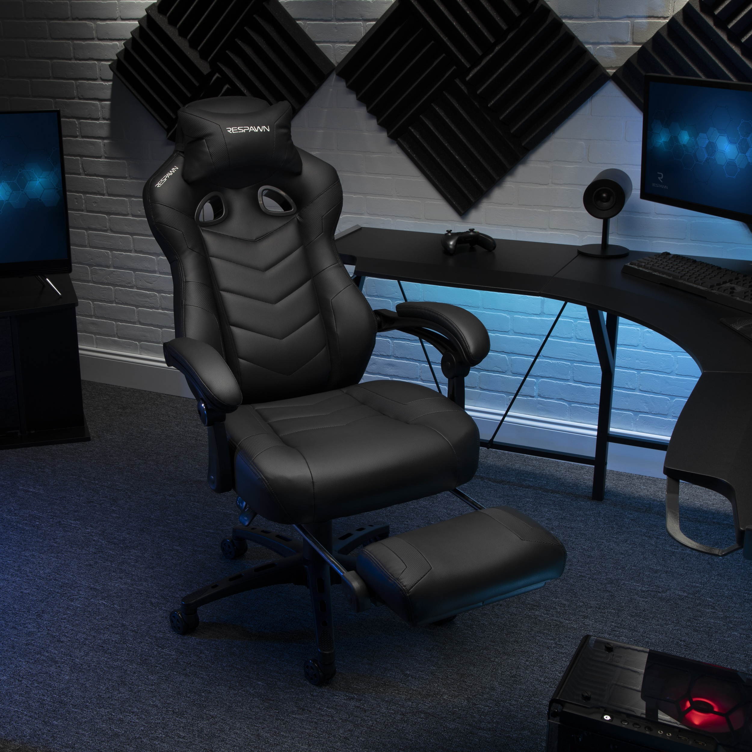 RESPAWN 110 Pro Racing Style Gaming Chair, Reclining Ergonomic Chair with Built-in Footrest, in Black (RSP-110V2-BLK)