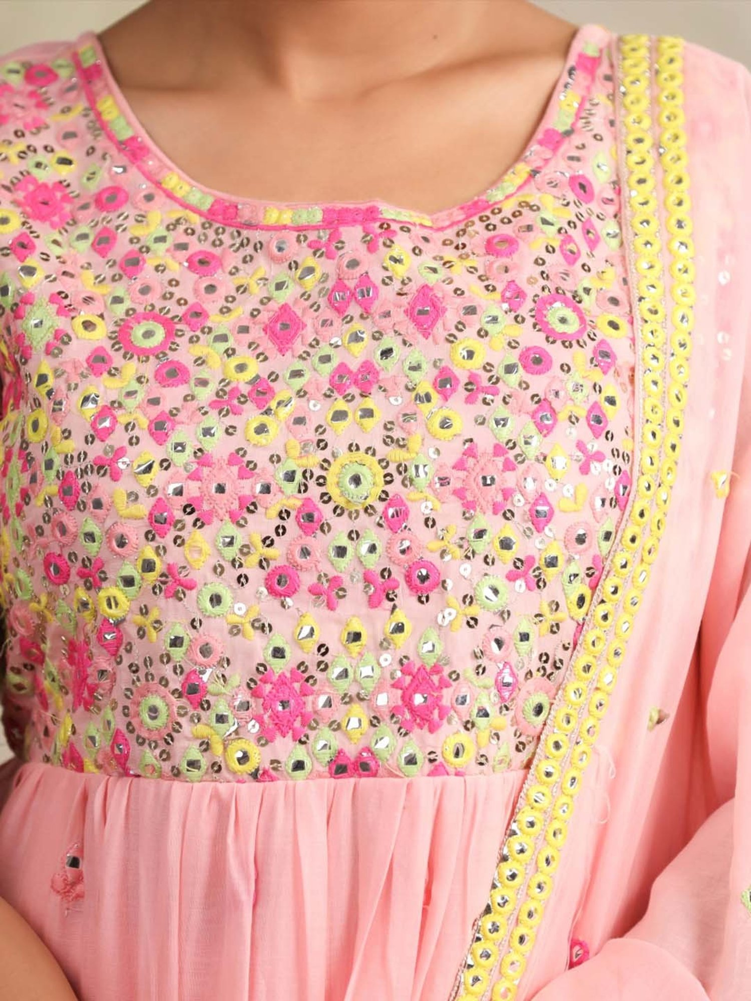 SCAKHI Pink Cotton Embroidered Kurta Pant Set With Dupatta