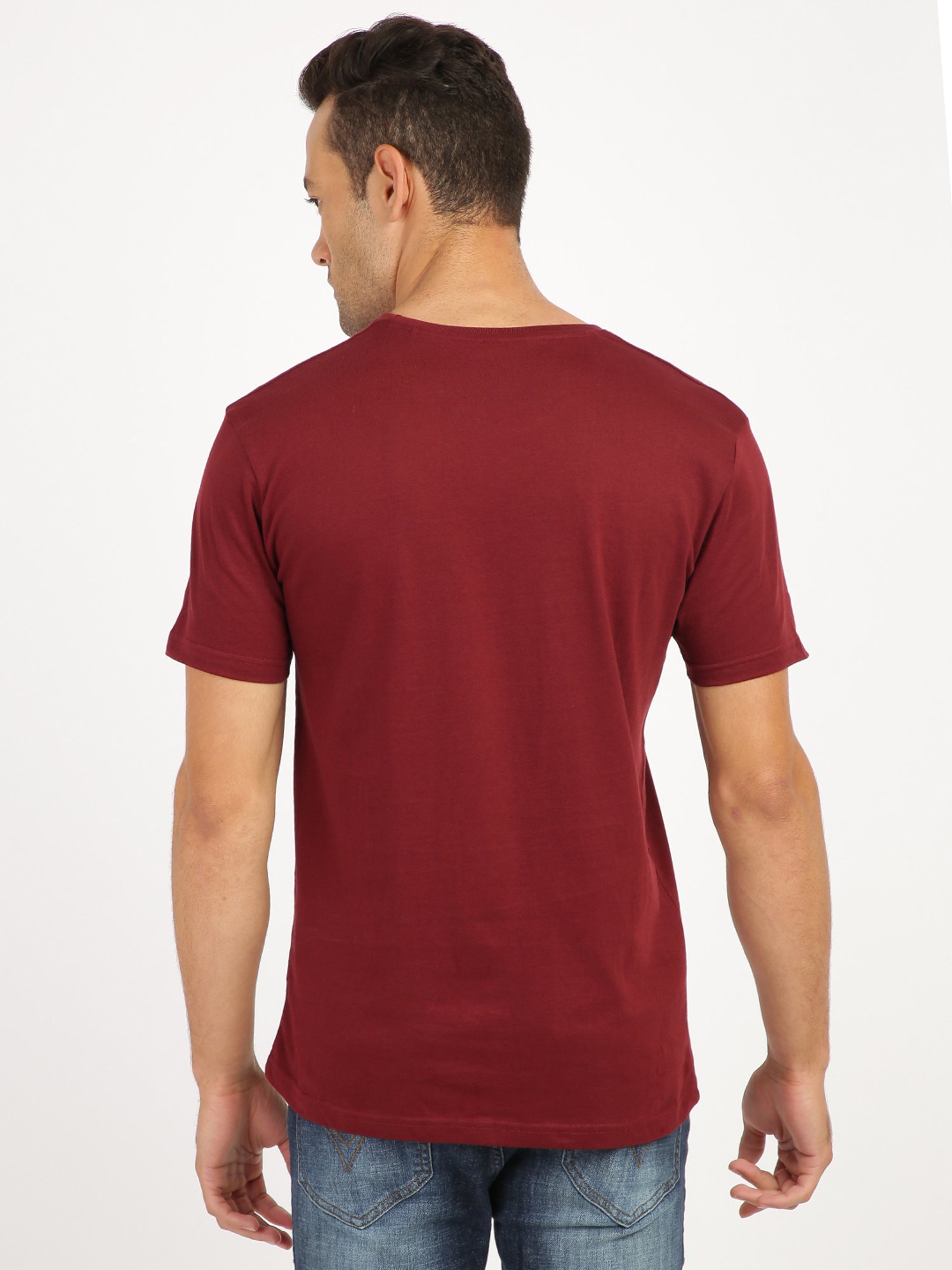 BLACK RADIO Maroon Slim Fit Printed Cotton Crew T-Shirt