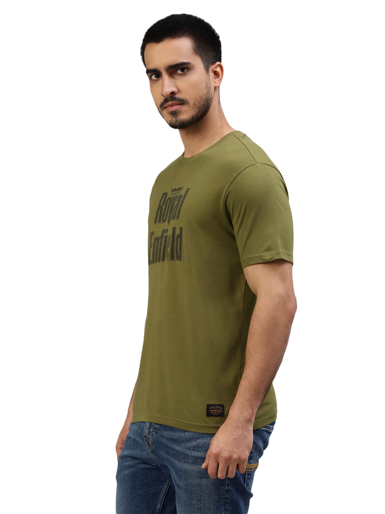 Royal Enfield Urban Edge Olive Regular Fit Printed Crew T-Shirt