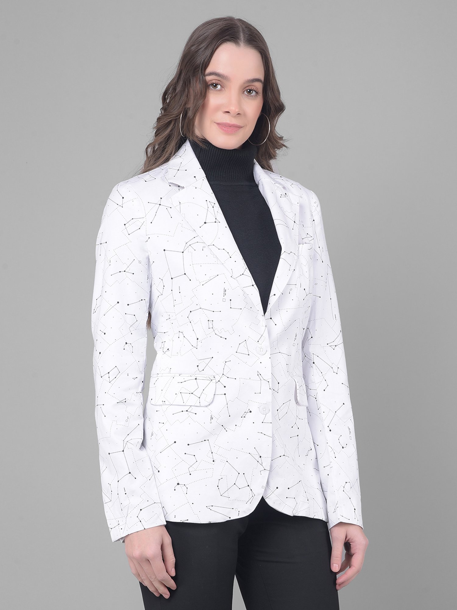 Crimsoune Club White & Black Cotton Printed Blazer