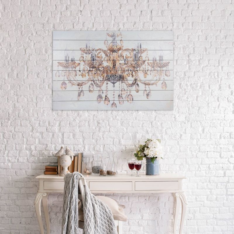 24" x 36" Vintage Chandelier Print on Planked Wood Wall Sign Panel Gold - Gallery 57
