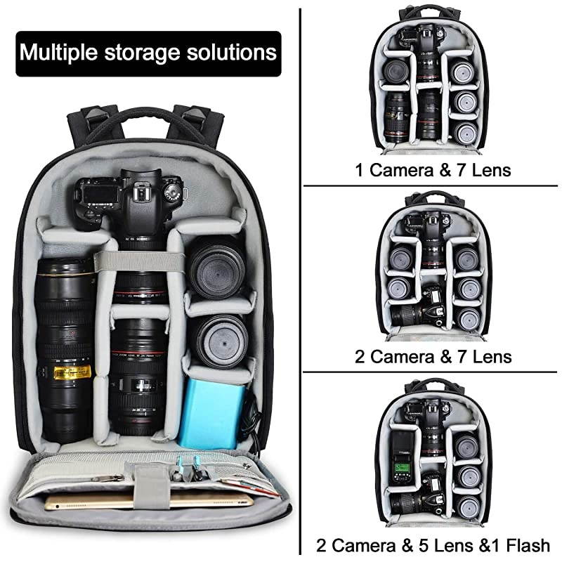 Waterproof DSLR Camera Bag Backpack Professional Large Camera Backpack with Laptop Compartment 14",Tripod Holder, USB Charging and Rain Cover for Nikon Canon Sony Mirrorless Cameras and Lenses