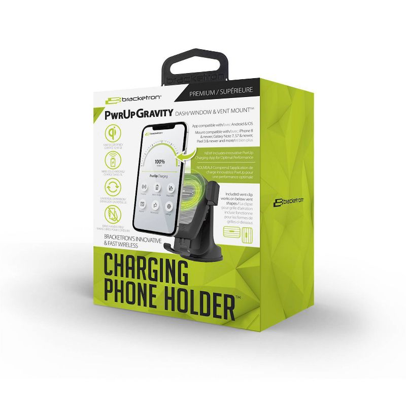Bracketron Power Up Wireless Charging Gravity Dash/Window & Vent Mount - Black
