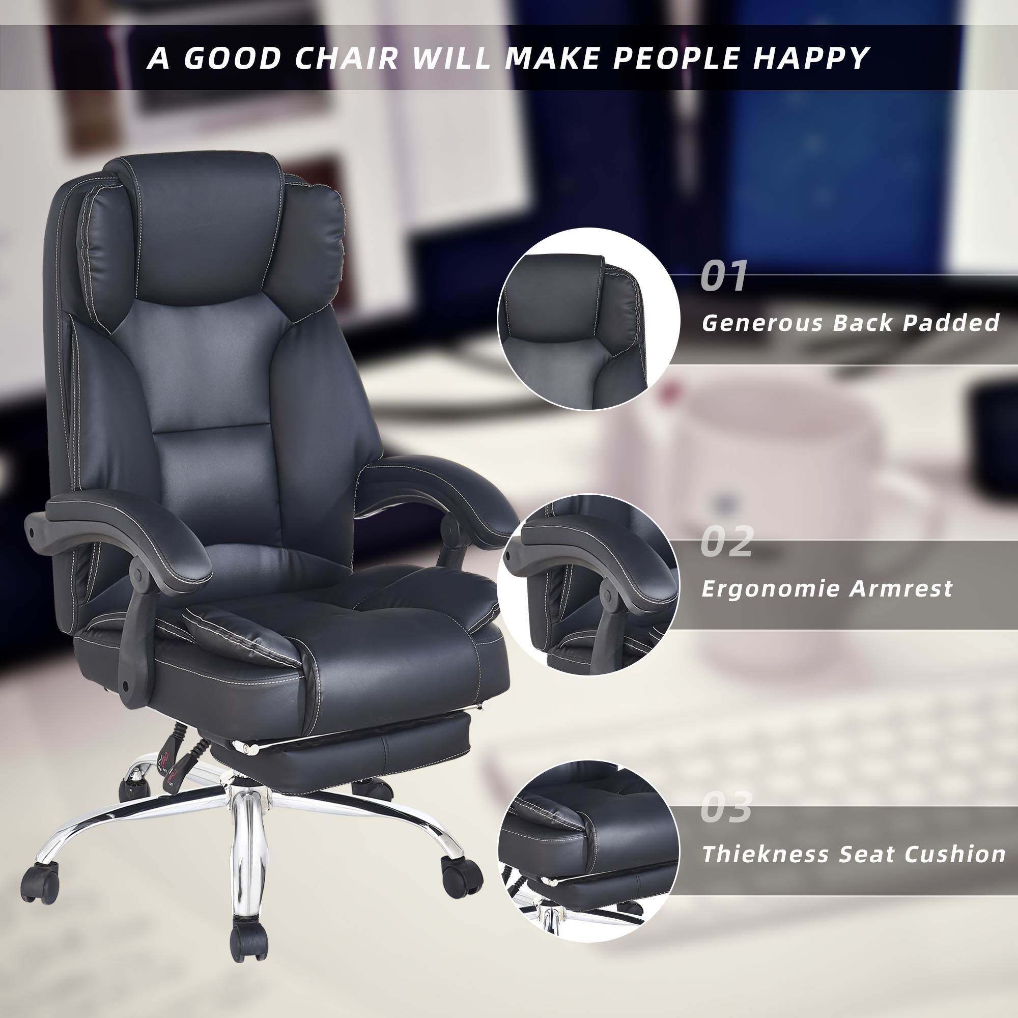 Ergonomic Executive Office Swivel Chair, Gaming Chair, Computer Chair, high Back, Adjustable Height and Angle Office Chair with Footrest - Executive Computer Chair