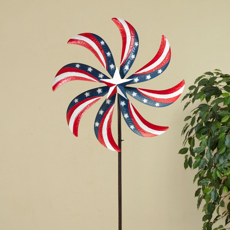 Gerson International 63-Inch High Metal Patriotic Yard Stake with Wind Spinner