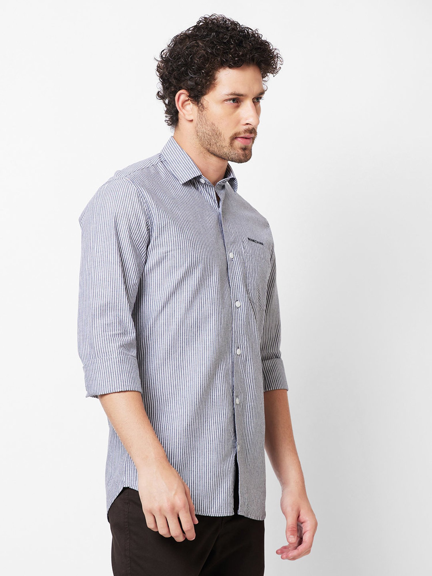 Kenneth Cole New York Grey Slim Fit Striped Shirt