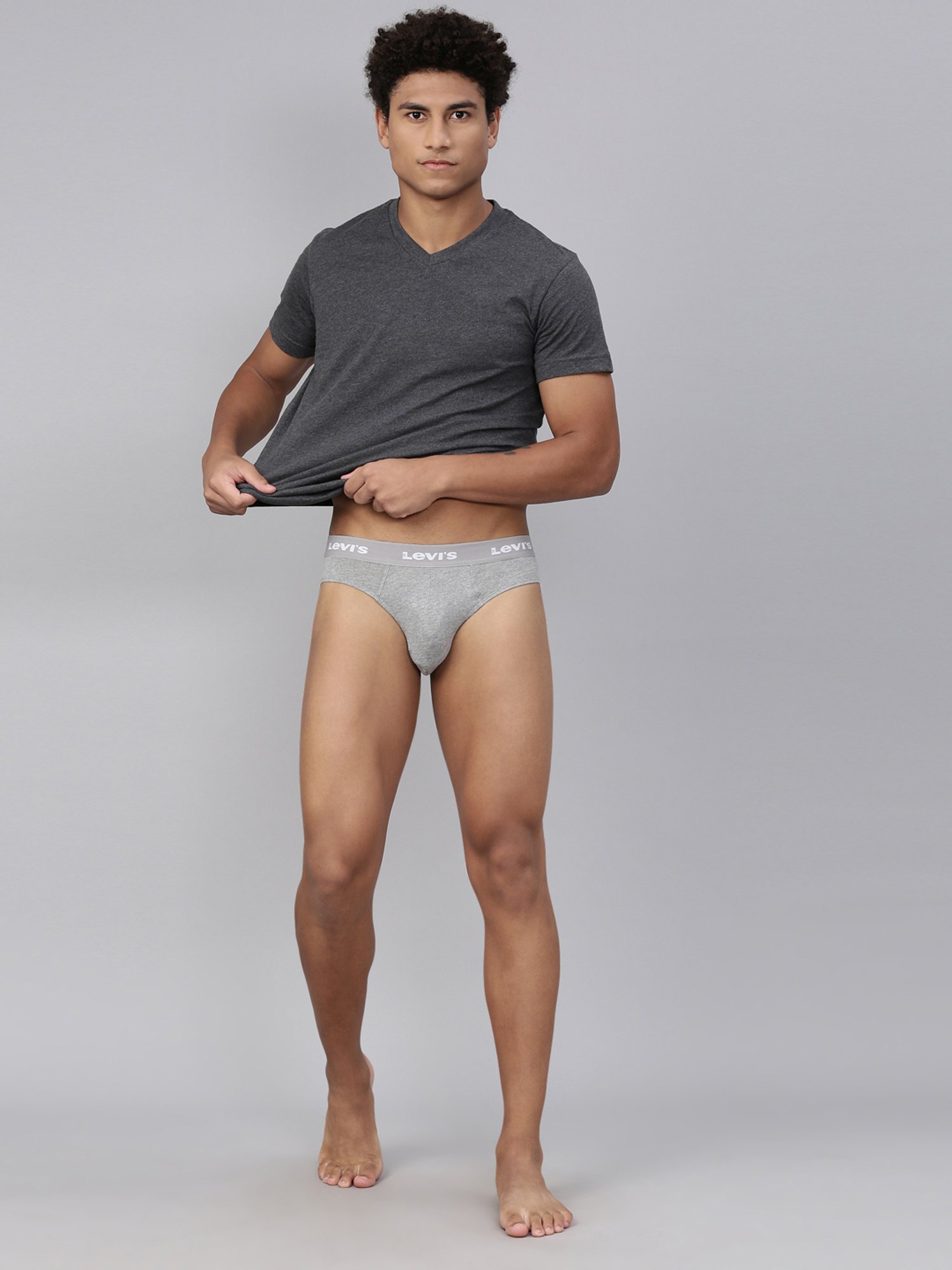 Levi's Light Grey Melange Cotton Briefs - Pack of 2