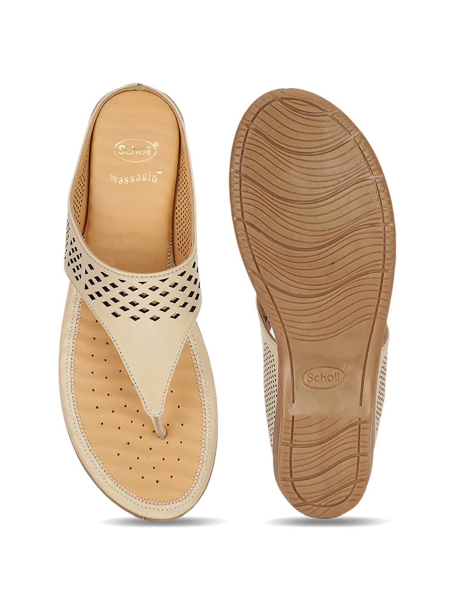 Scholl by Bata Women's Beige Thong Wedges