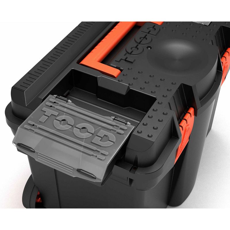 TOOD Portable Rolling 24-Inch Workshop Tool Box Organizer Storage Bin with Adjustable Handle, Top Latches, and Removable Organization Trays