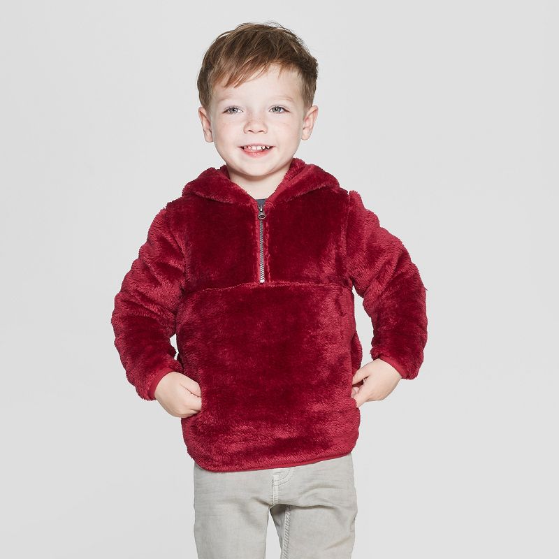 Toddler Boys' Teddy Bear Fleece Hoodie - Cat & Jack™ Red 12M