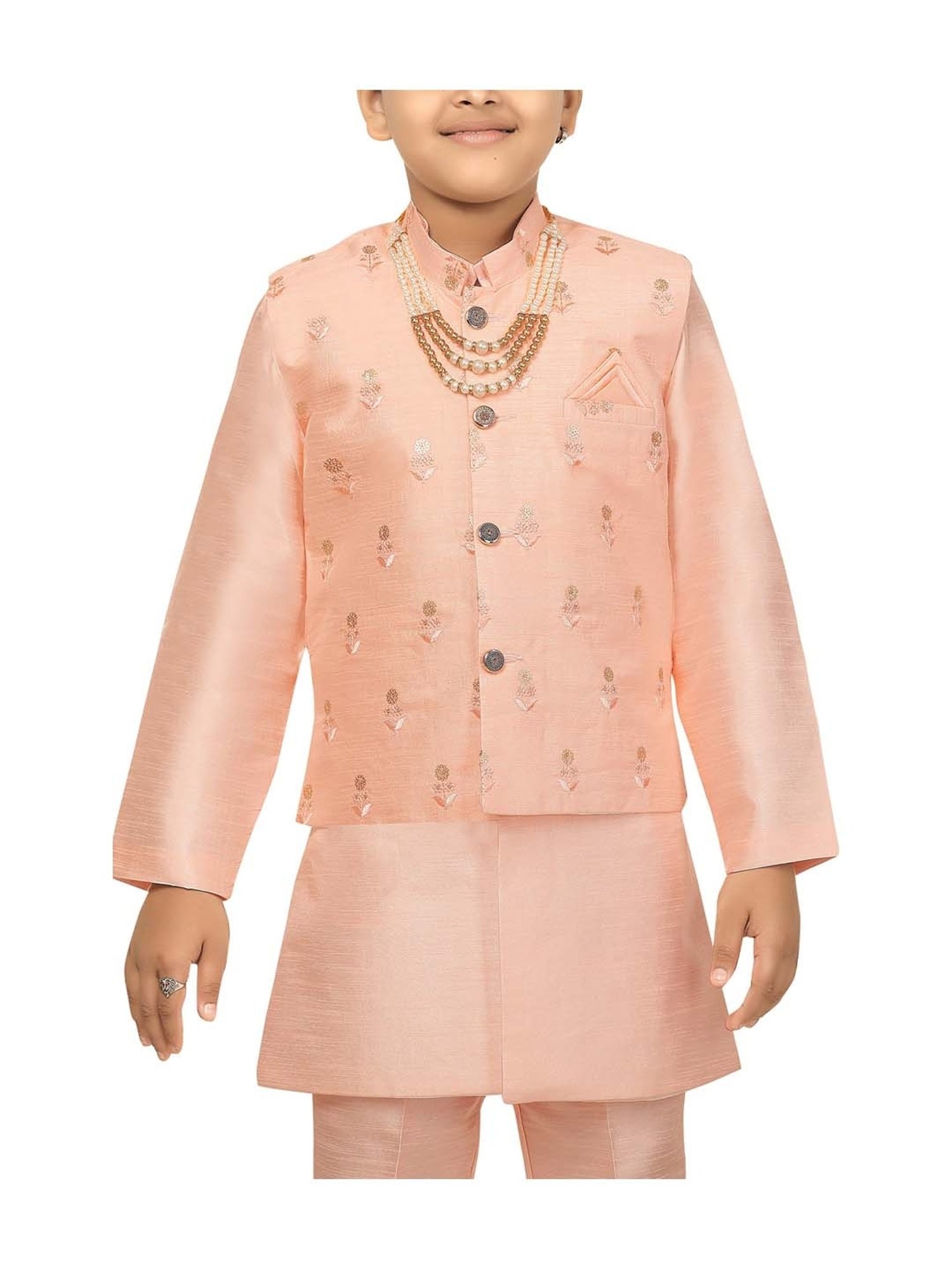 Ahhaaaa Kids Baby Pink Embroidered Kurta Set