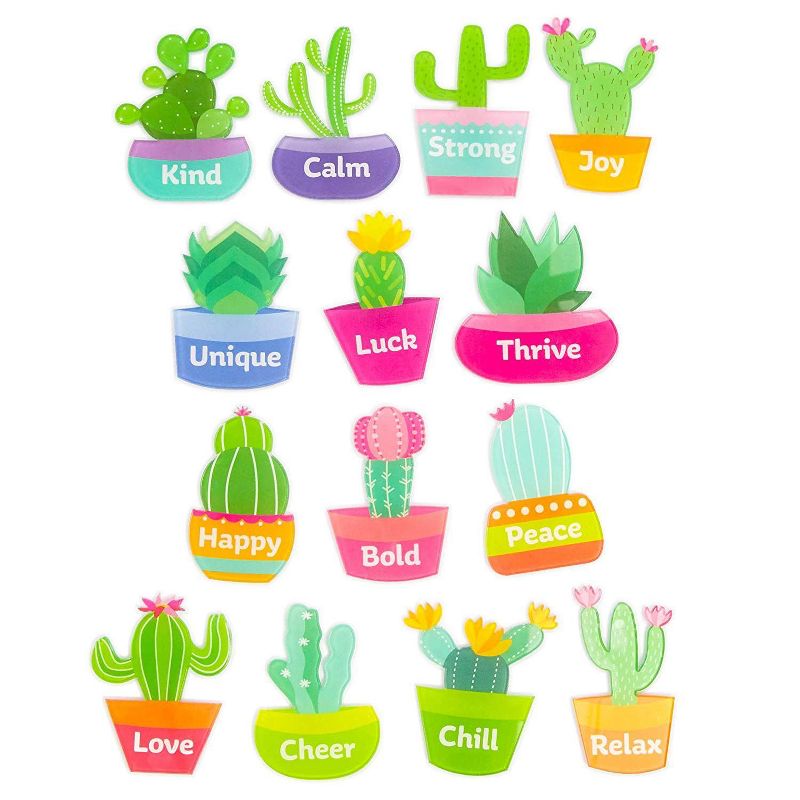Paper Junkie 14-Pack Acrylic Printed Cute Cactus Kids Magnets for Refrigerator Fridge Locker