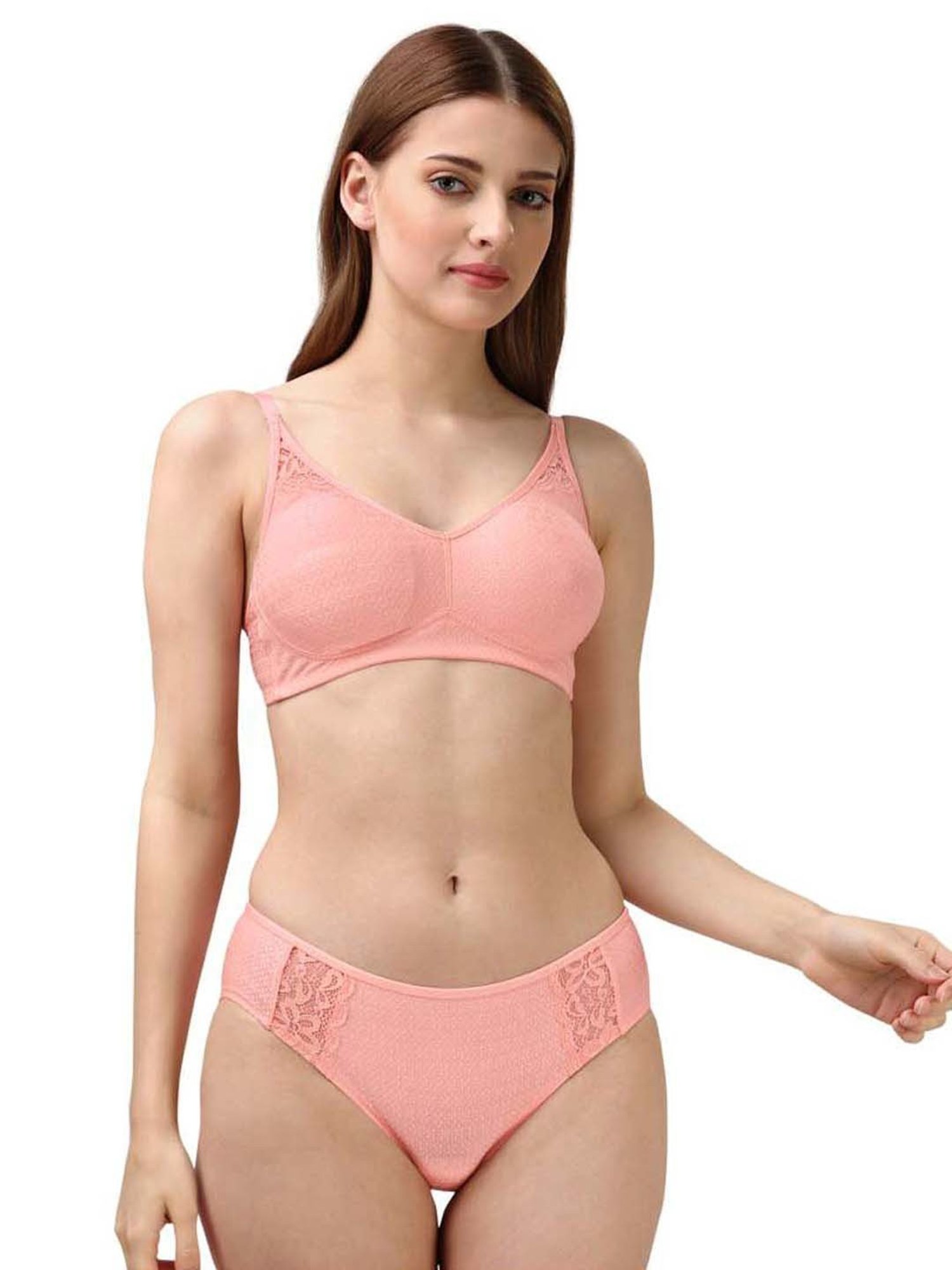 Soie Pink Lace Work Everyday Bra Panty Set