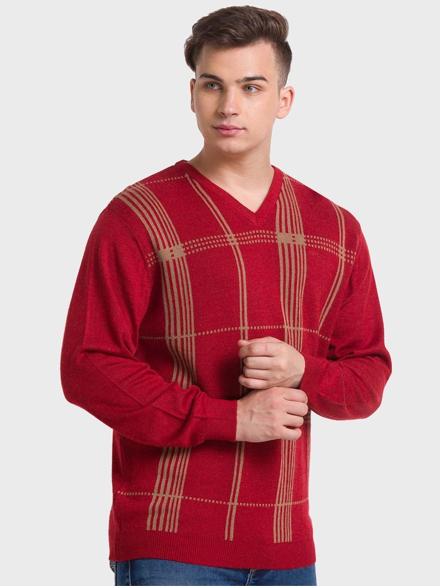 ColorPlus Orange Tailored Fit Checks Sweaters