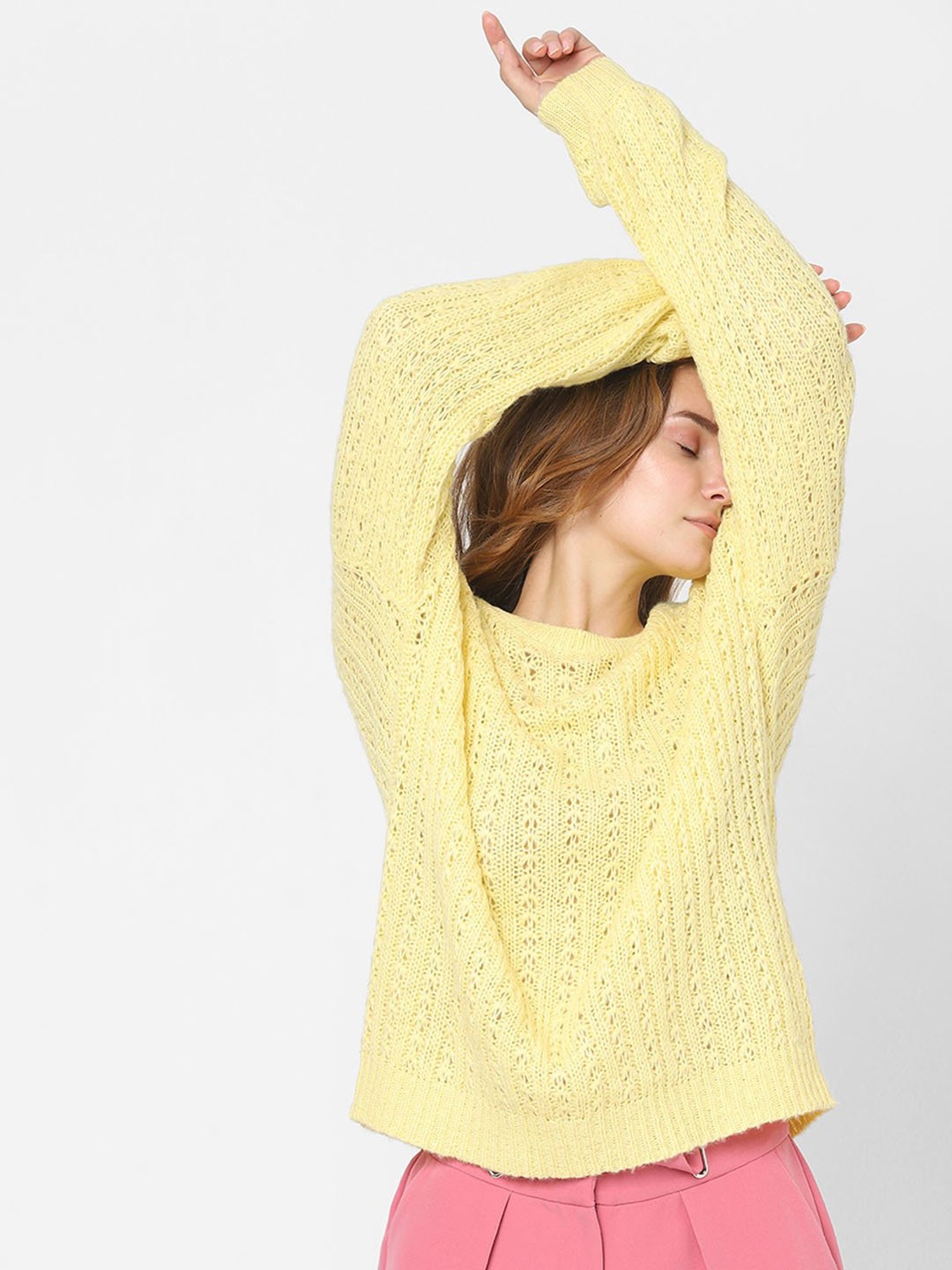 Vero Moda Yellow Self Design Sweater