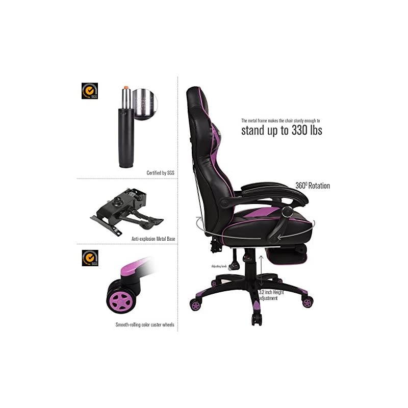Chair for Adults with Footrest,High Back Swivel Computer Office Chair with Pillows and Lumber Support (Purple)
