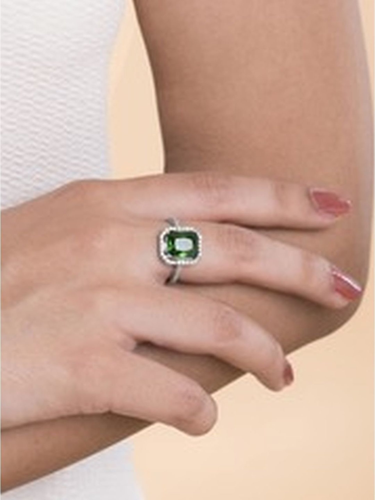 March by FableStreet 92.5 Sterling Silver Green Zircon Statement Ring for Women