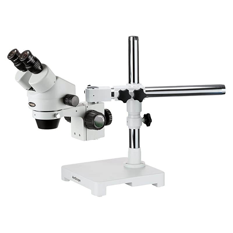 SM-3B Professional Binocular Stereo Zoom Microscope, WH10x Eyepieces, 7X-45X Magnification, 0.7X-4.5X Zoom Objective, Ambient Lighting, Single-Arm Boom Stand