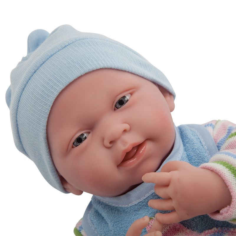 JC Toys La Newborn 15" Boy Doll - Light Blue Striped Knitted Pajama with Bib