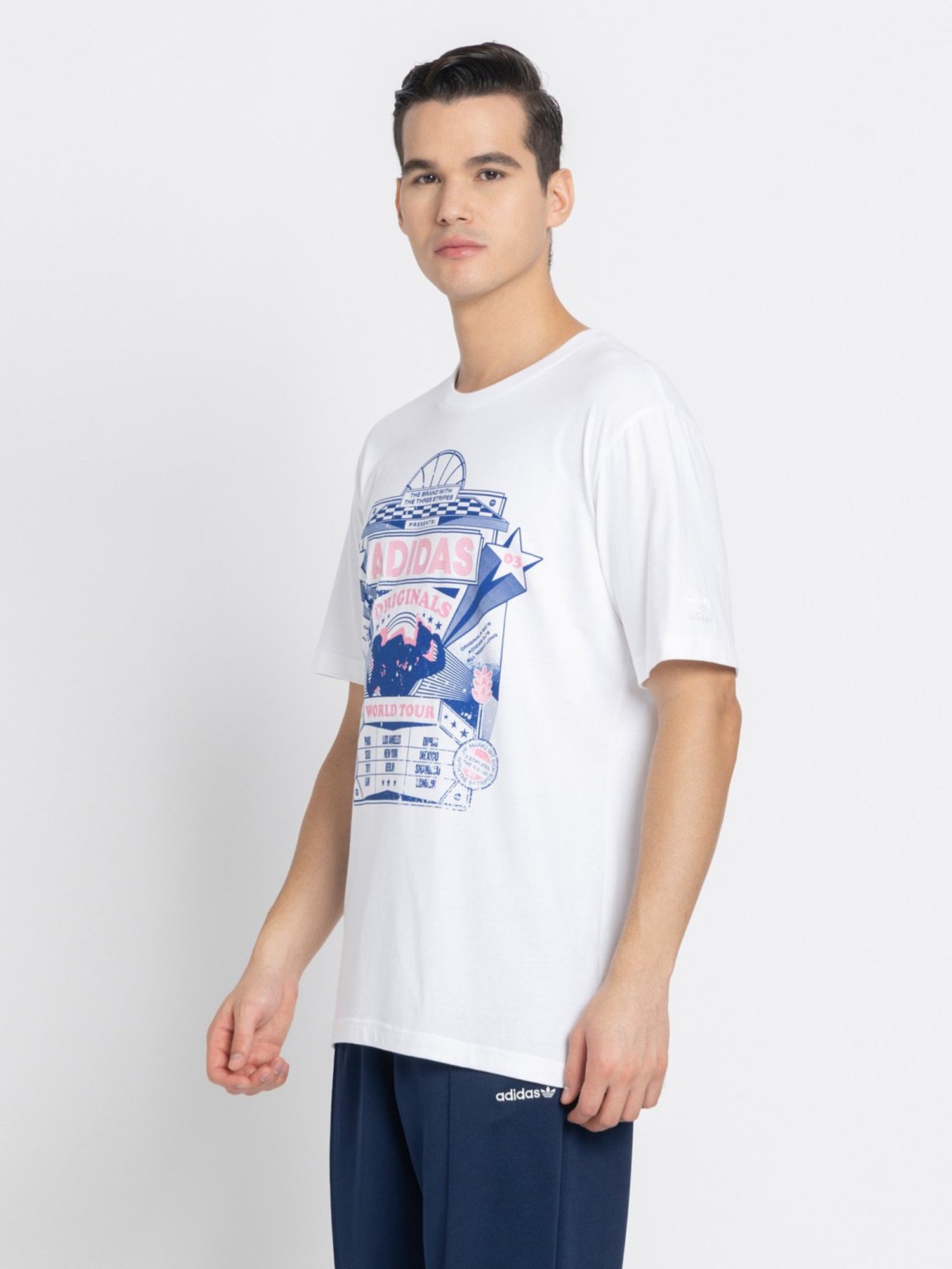 Adidas White 100% Cotton Regular Printed  T-Shirt