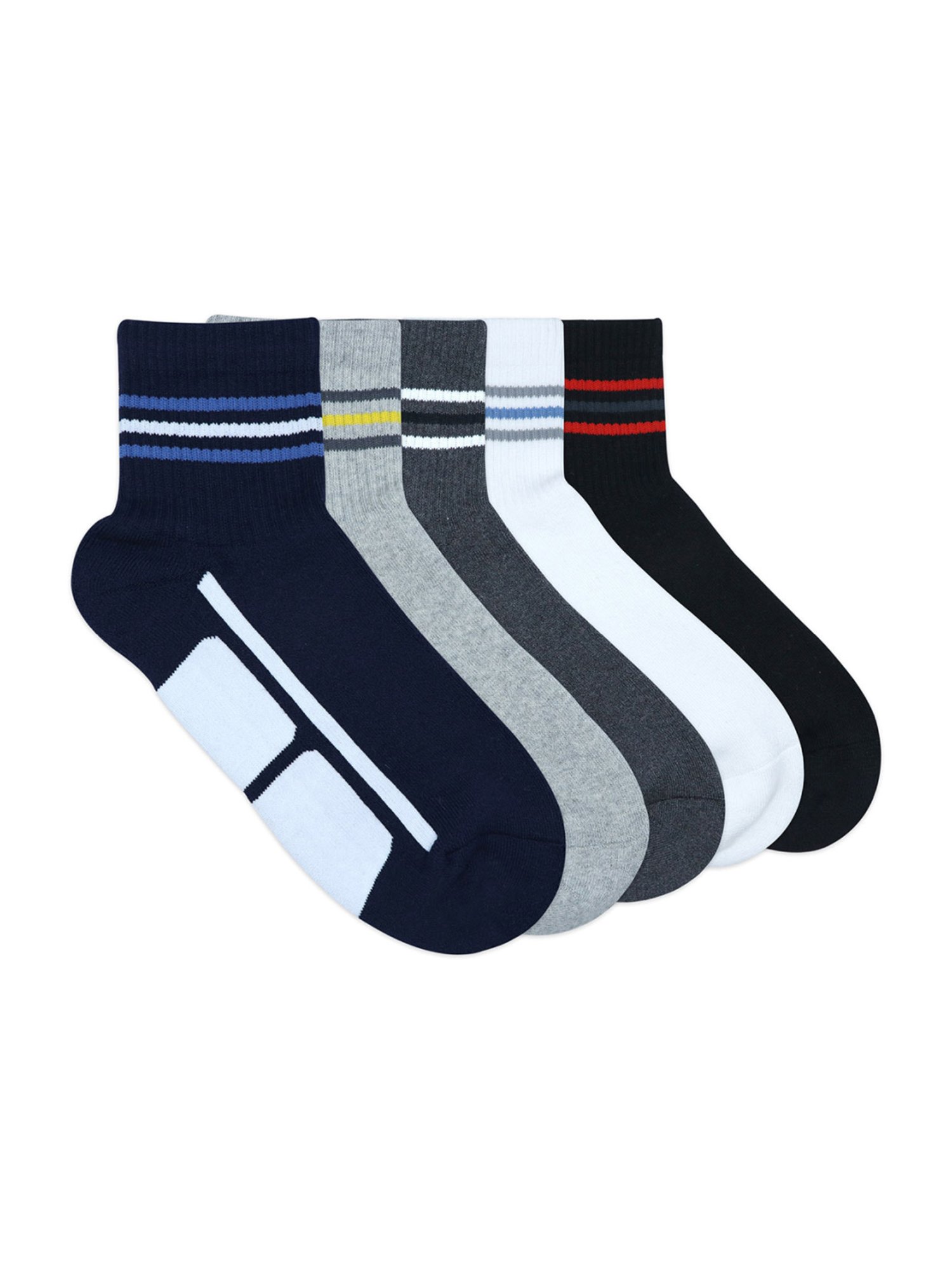 BALENZIA Cotton Colour Block Cushioned High Ankle Sports Socks (Pack Of 5)