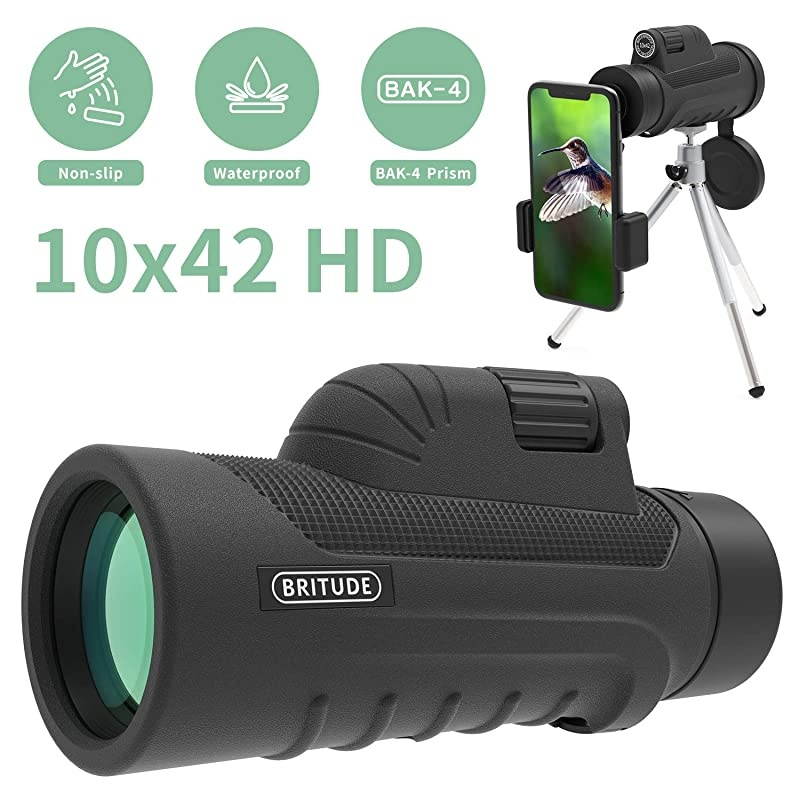 Telescope 10x42 High Definition with Smartphone Adapter Tripod Waterproof Fog Proof Pocket Scope for Adults and Kids FMC BAK4 Prism for Bird Watching Travelling Hunting