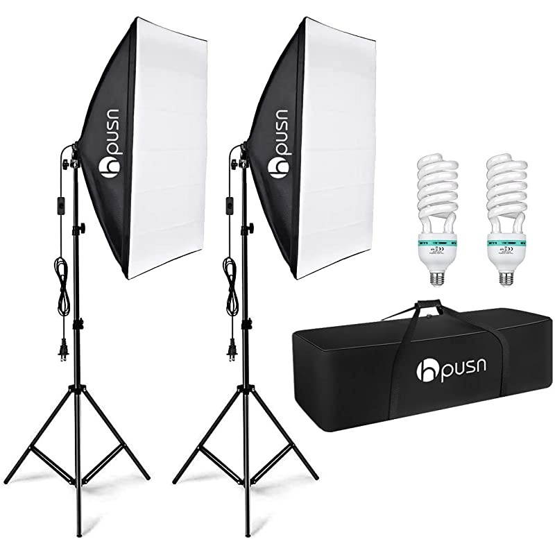 Softbox Lighting Kit Professional Studio Photography Equipment Continuous Lighting with 85W 5400K E27 Socket and 2 Reflectors 50 x 70 cm and 2 Bulbs for Portrait Product Fashion Photography