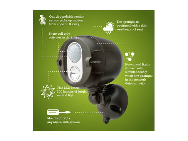 Mr Beams MBN352 Wireless Motion Sensing 200 Lumen LED NetBright&reg; Networked Spotlights, Brown, 2-Pack