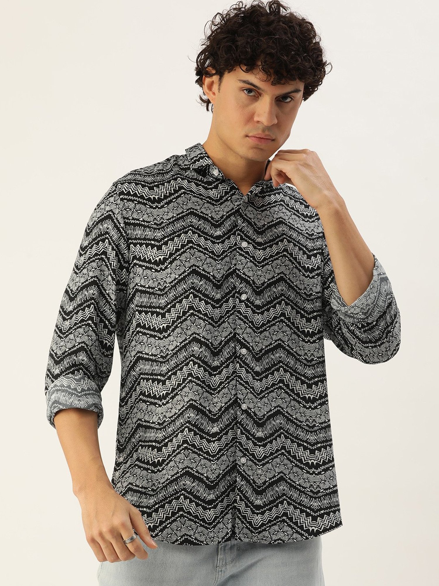 IVOC Black Regular Fit Printed Shirt