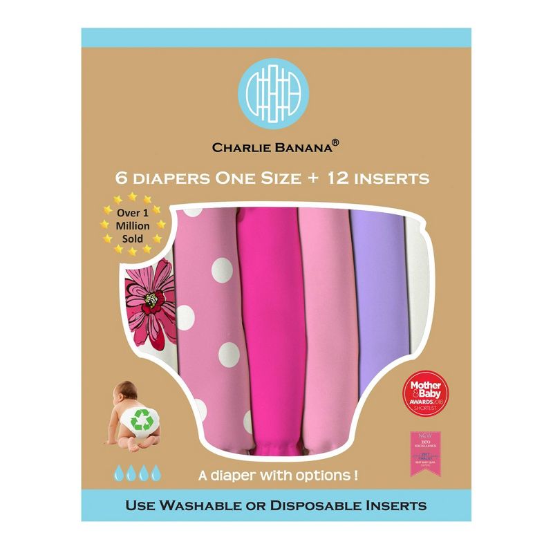 Charlie Banana Reusable All-in-One Girly Diaper - 6pk