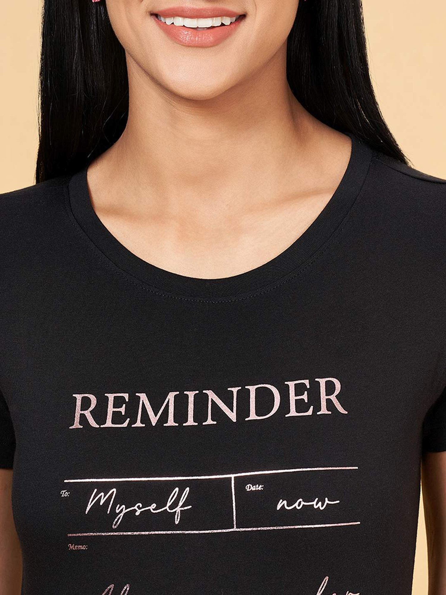 Honey by Pantaloons Black Cotton Printed T-Shirt