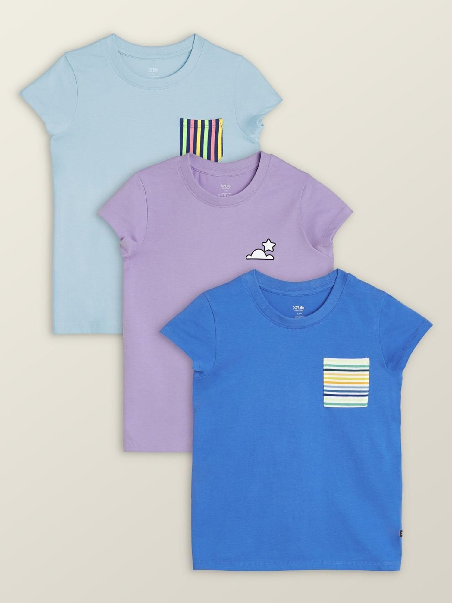 XY Life Kids Multicolor Cotton Printed T-Shirt (Pack of 3)