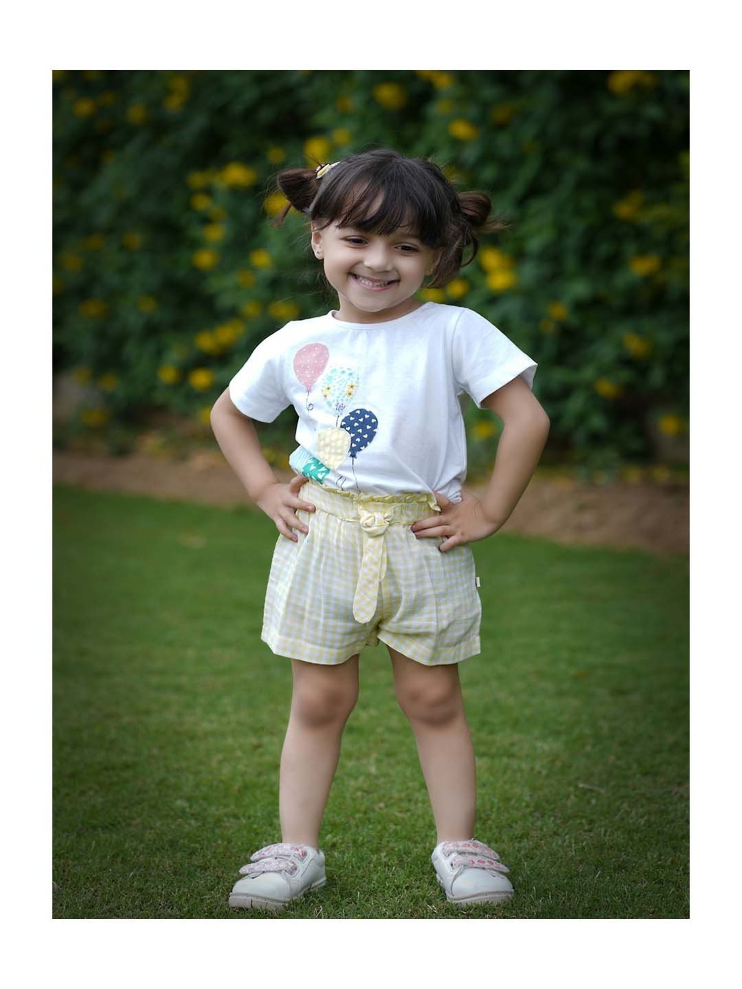 Budding Bees Kids White & Yellow Cotton Printed Top Set