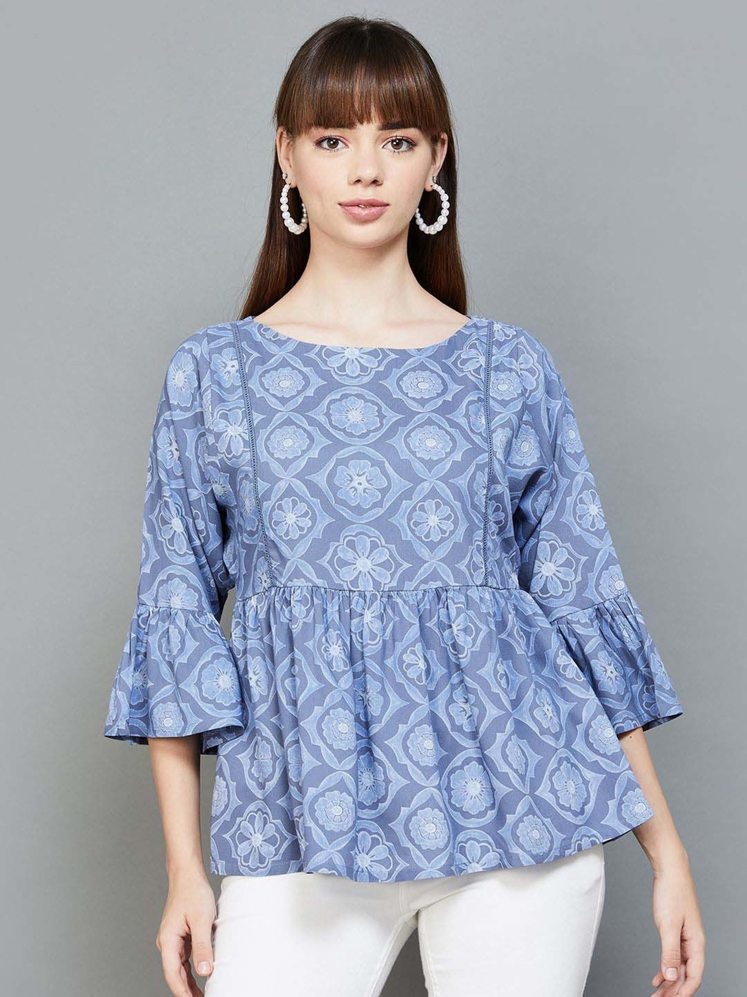 Colour Me by Melange Blue Printed Top
