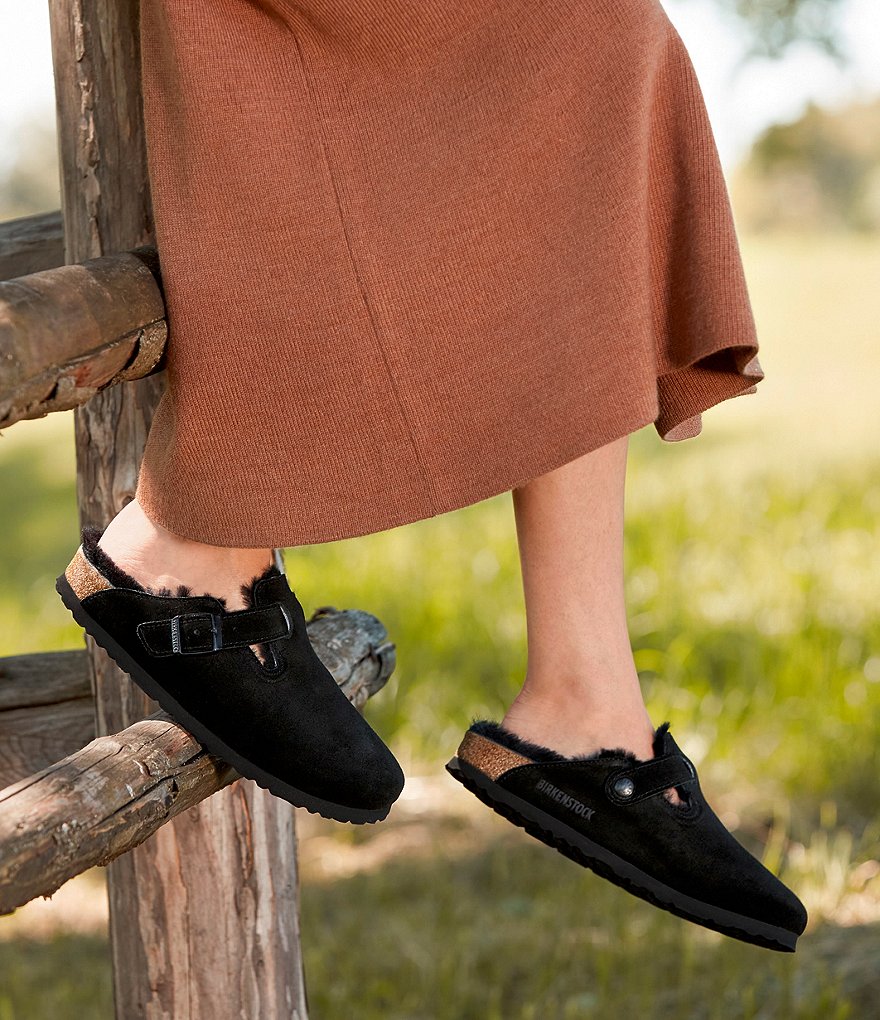 Birkenstock Women's Boston Suede Shearling-Lined Clogs