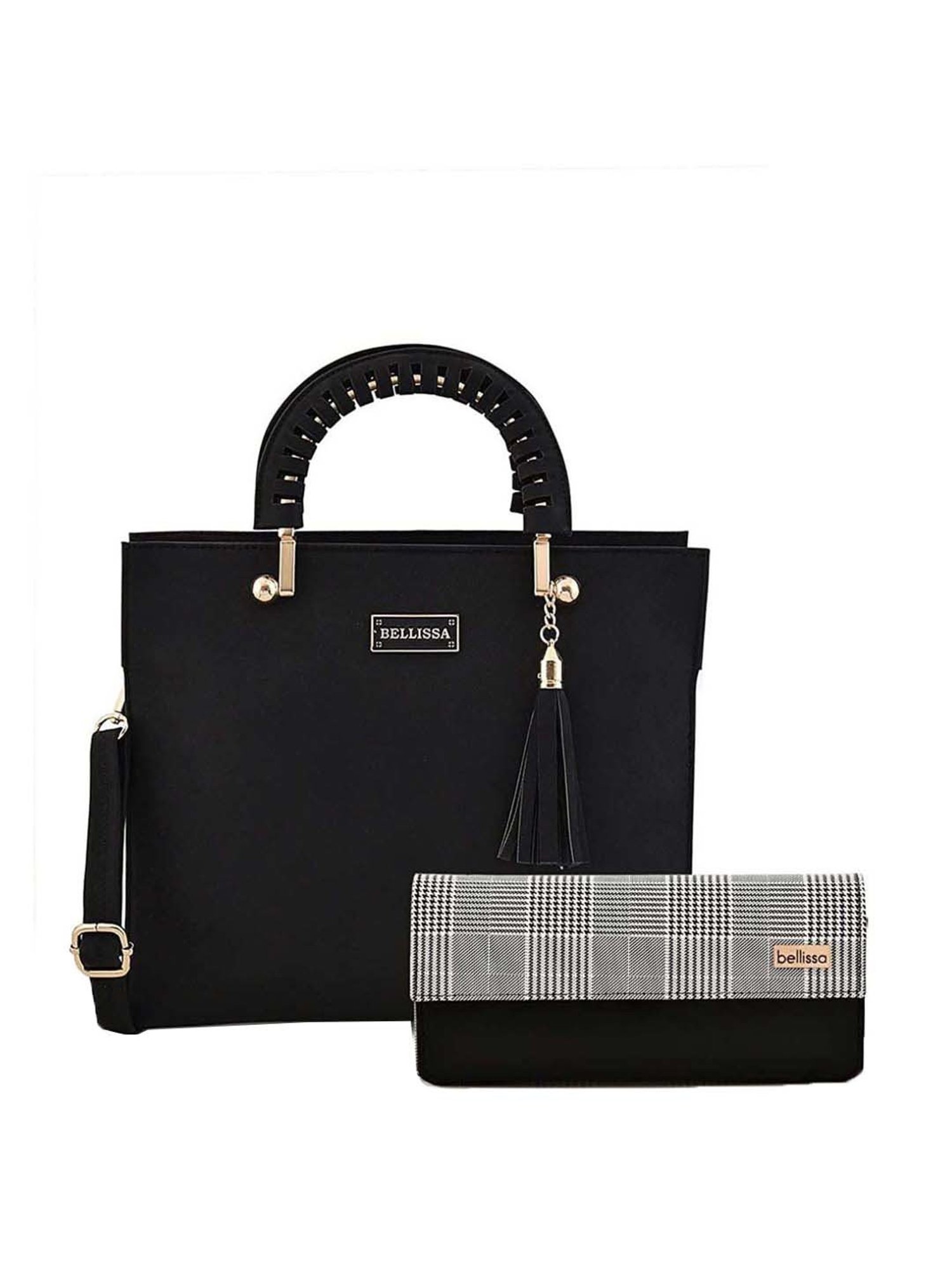 Bellissa Black PU Solid Handbag with Wallet