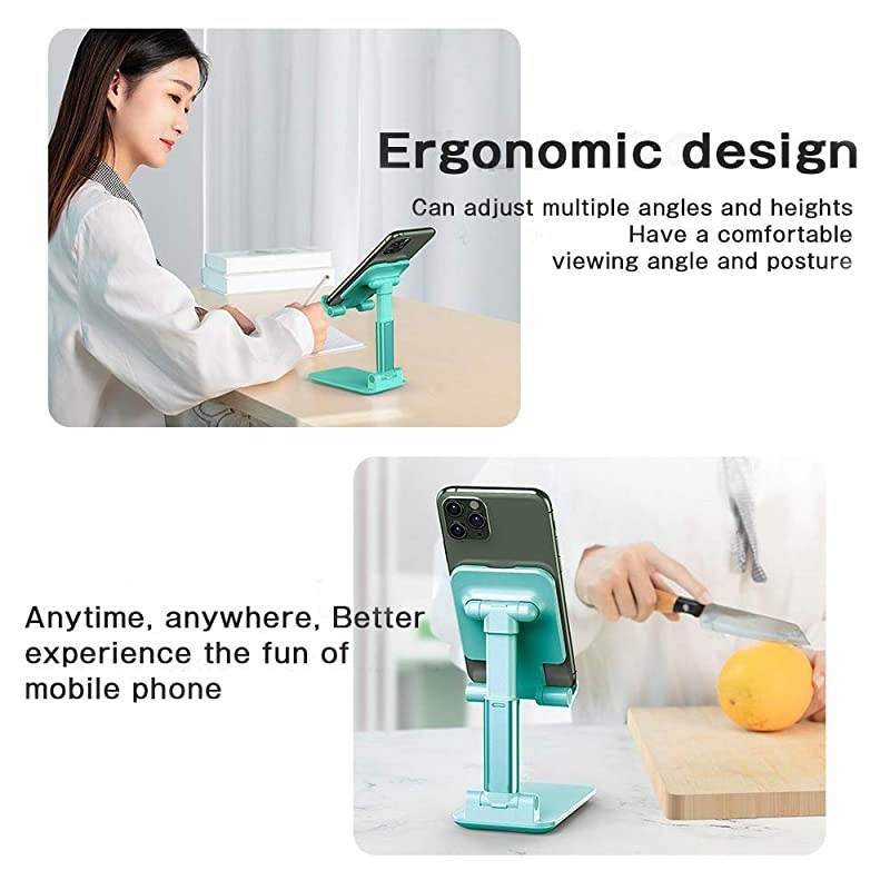 Cell Phone Stand, Adjustable Cell Phone Stand,  Foldable Portable Desktop Stand, Phone Holder Stand for Desk Sturdy Aluminum Metal Stand for Phone/iPad/Kindle/Tablet/Switch (Green)