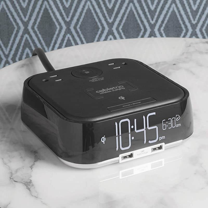 CubieTrio | User Friendly Convenient Alarm Clock Charger | Qi Wireless Charger | 2 USB Ports | 2 Tamper Resistant Sockets