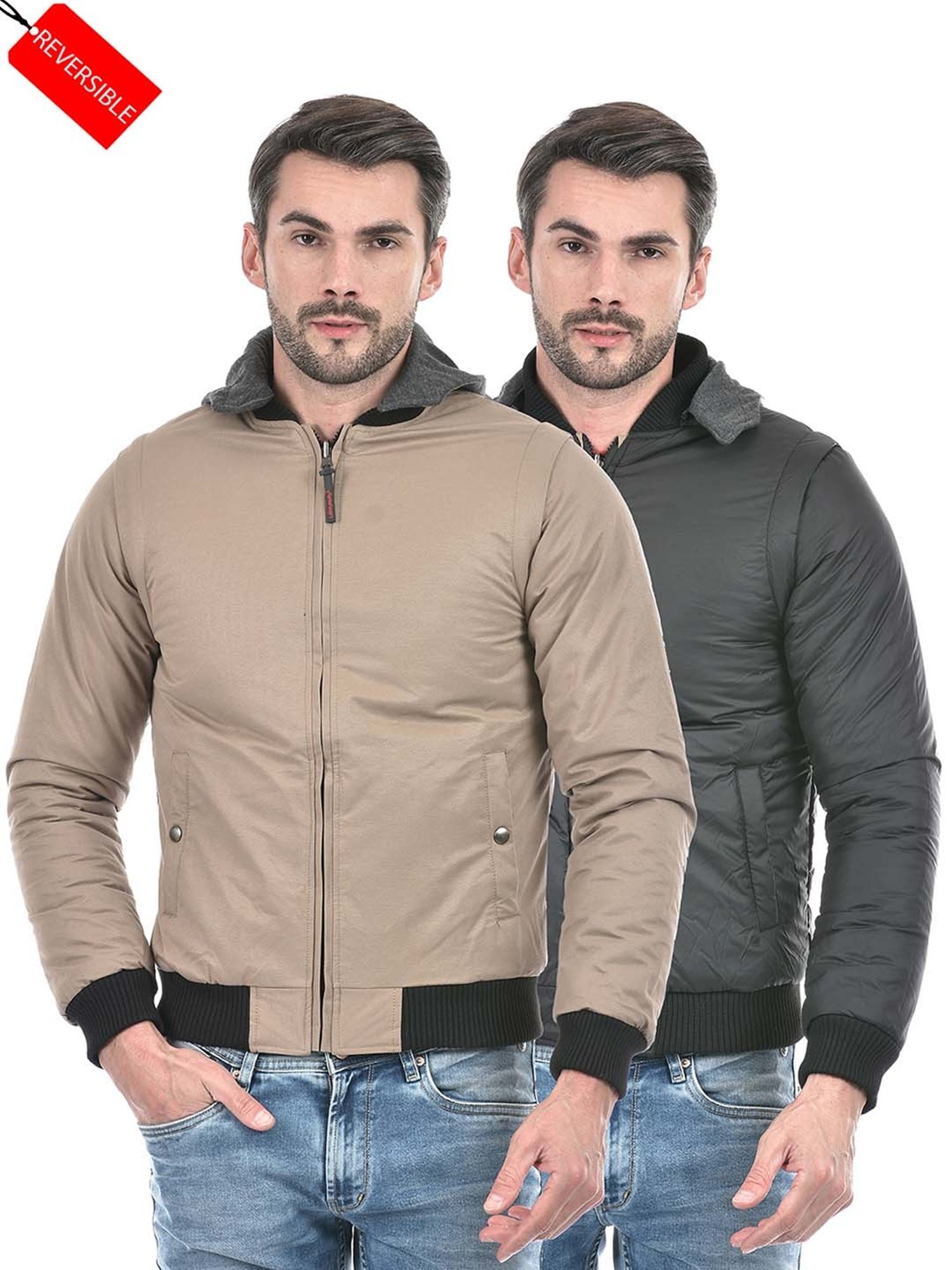 Lawman Pg3 Beige & Black Regular Fit Reversible Jacket