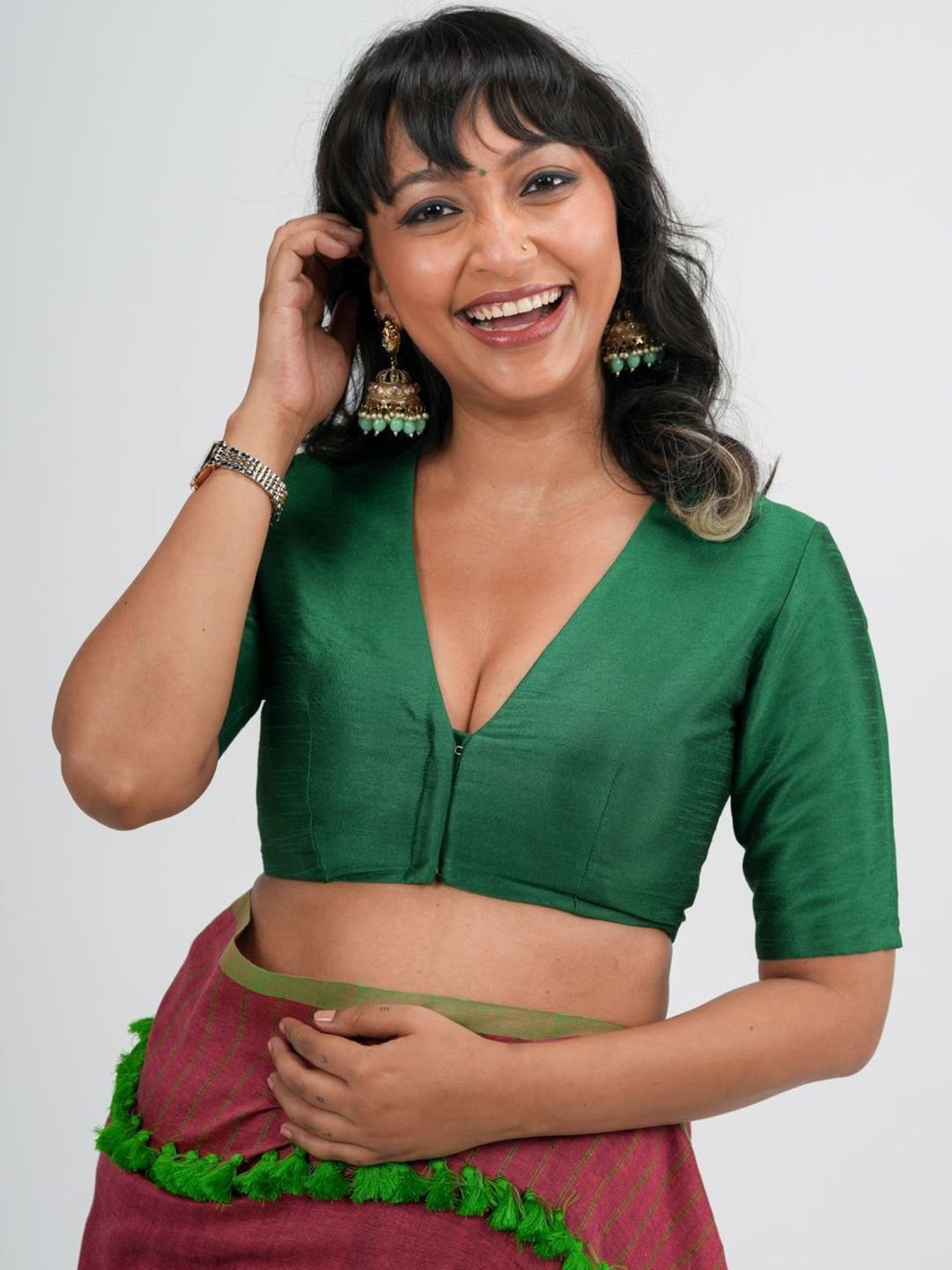 Suta Green V-Neck Blouse