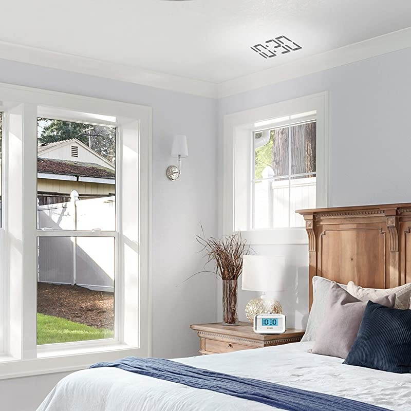 Dual Alarm Digital FM Clock Radio | Time Projection , 8 Relaxing Nature Sounds , LED Display , Multi-Alarm | Snooze , Sleep Timer , Nightlight , Ceiling Clock | SoundSpa