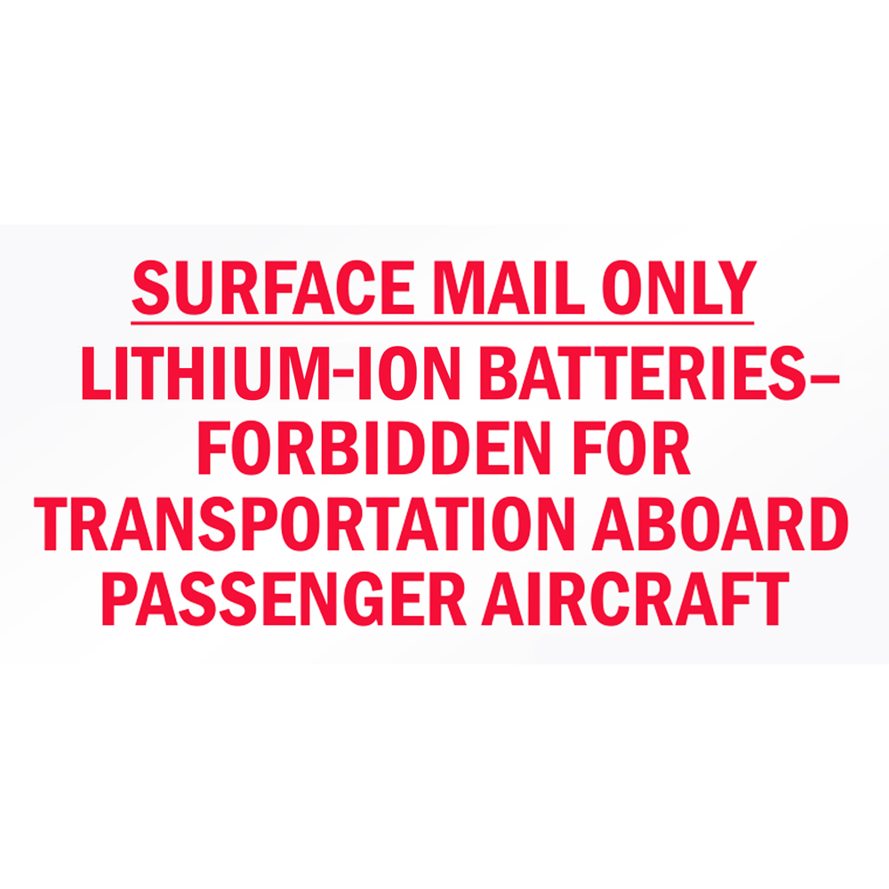 Lithium-ion Batteries Surface Mail Only Forbidden for Transport Aboard Passenger Aircraft Labels 2 x 3 Inch 500 Adhesive Stickers Per Roll