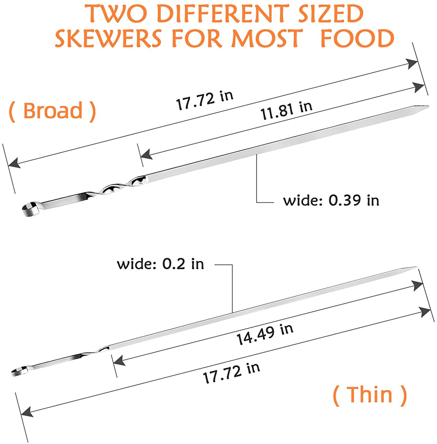 VIBOLA Barbecue Skewers for Grilling,Barbecue,Kabob,Marshmallows,Fruit,Appetiser,Cocktail,Chocolate Fountain,Vegetable,Kitchen,Camping and Party. 17" (16-Pack)