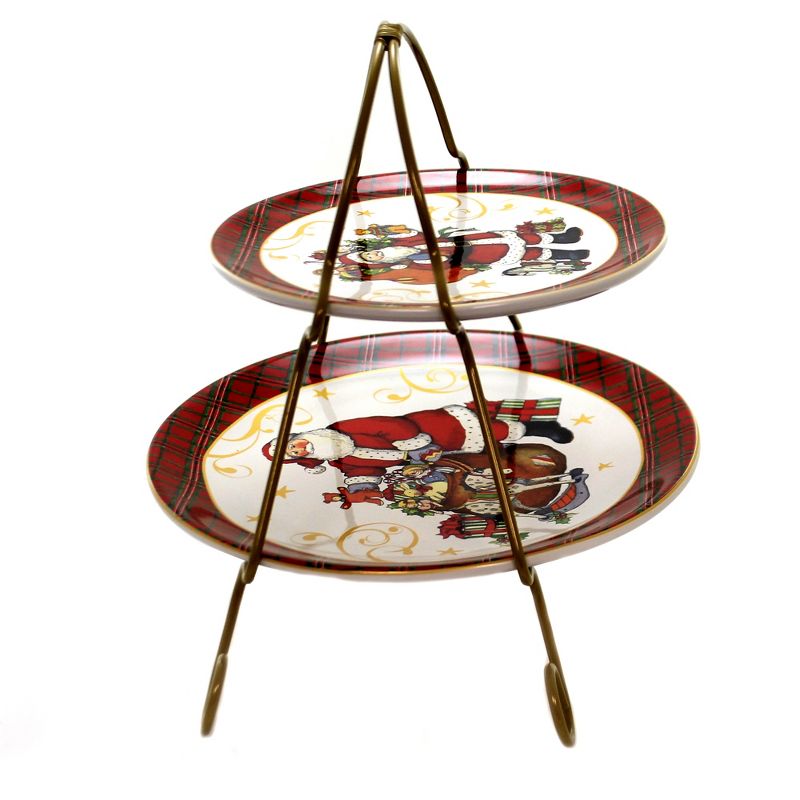 Tabletop 9.25" Vintage Santa 2 Tier Server Christmas Bag Of Gifts Certified International  -  Serving Platters