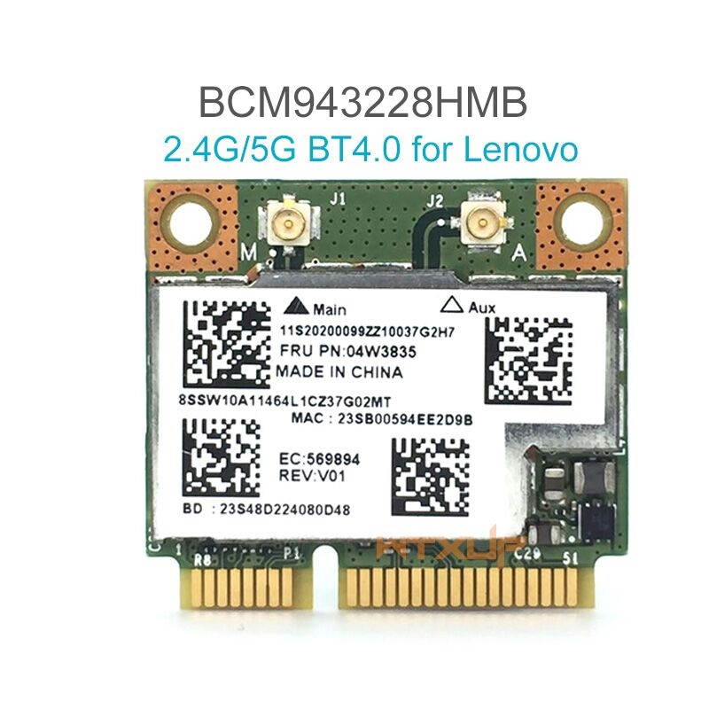 Plugadget BCM943228HMB WIFI Wireless Bluetooth 4.0 Half MINI PCI-E Card 300Mbps 2.4 + 5G for Lenovo E130 E135 E330 E335 E530 E535 E430