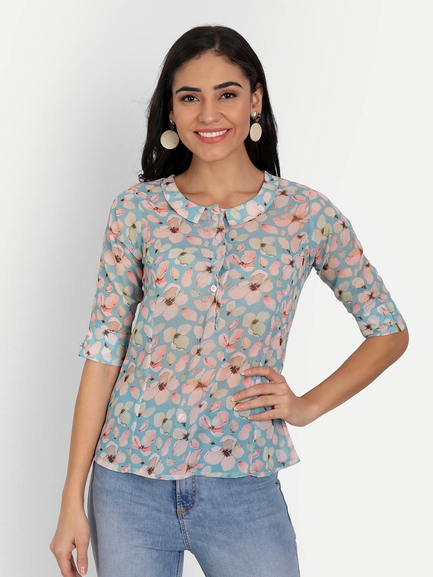 MASAKALI.CO Turquoise Floral Print Top