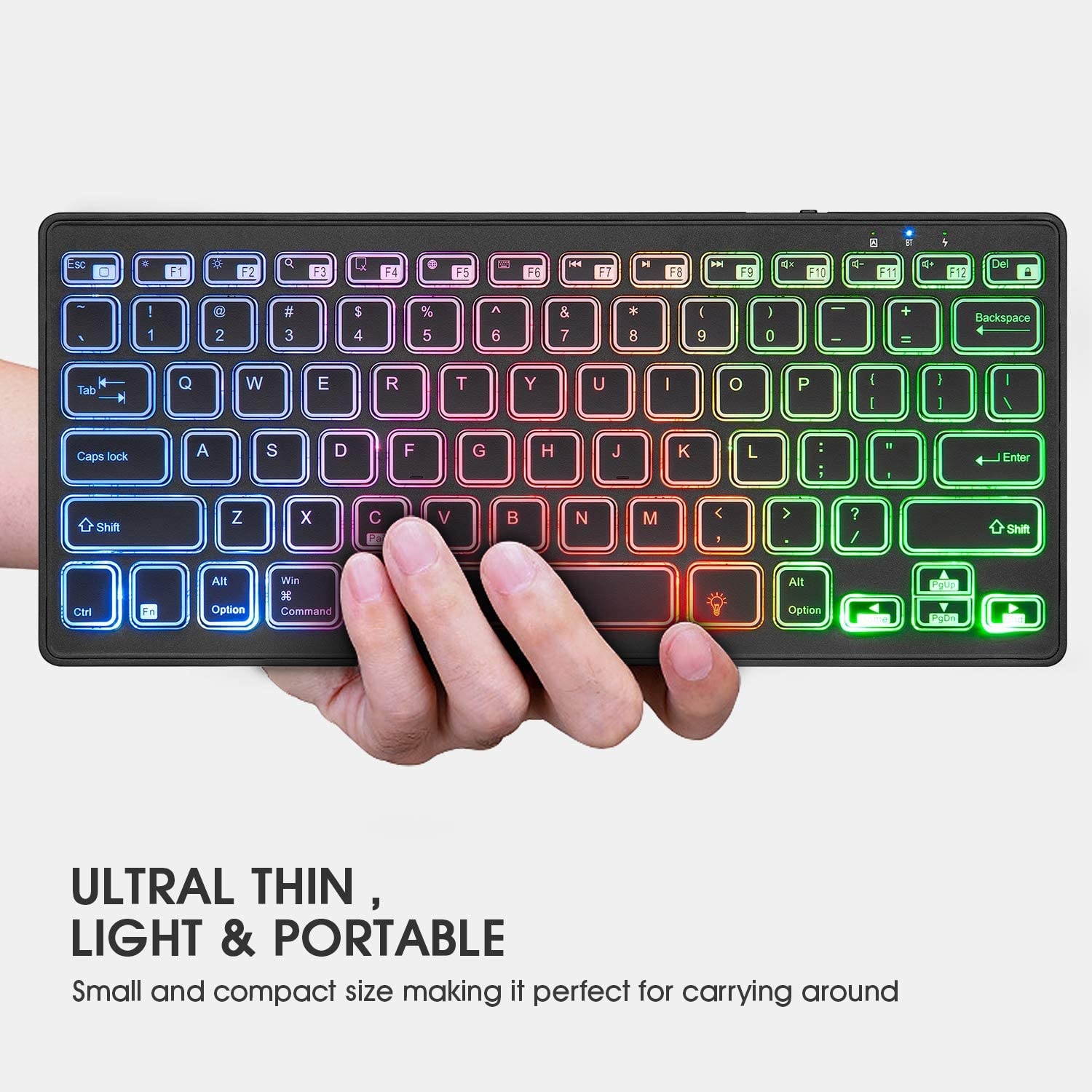 Rii Bluetooth 4.0 Wireless Multiple Color Rainbow LED Backlit Keyboard With Rechargeable Battery For iOS Android and Windows Tablet PC Laptop Notebook MacBook