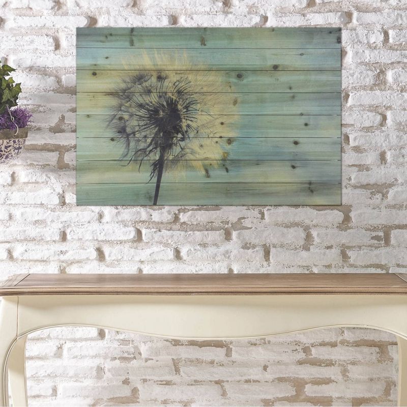 24" x 36" Dandelion Print on Planked Wood Wall Sign Panel Blue - Gallery 57